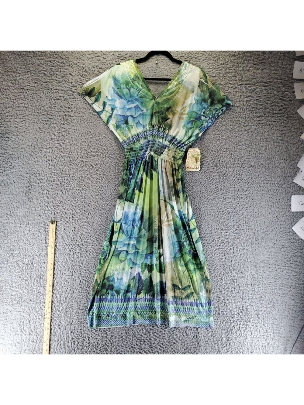 Oneworld Dress Womens Large Multicolor Floral V-Neck Smocked Boho Maxi *NWT*